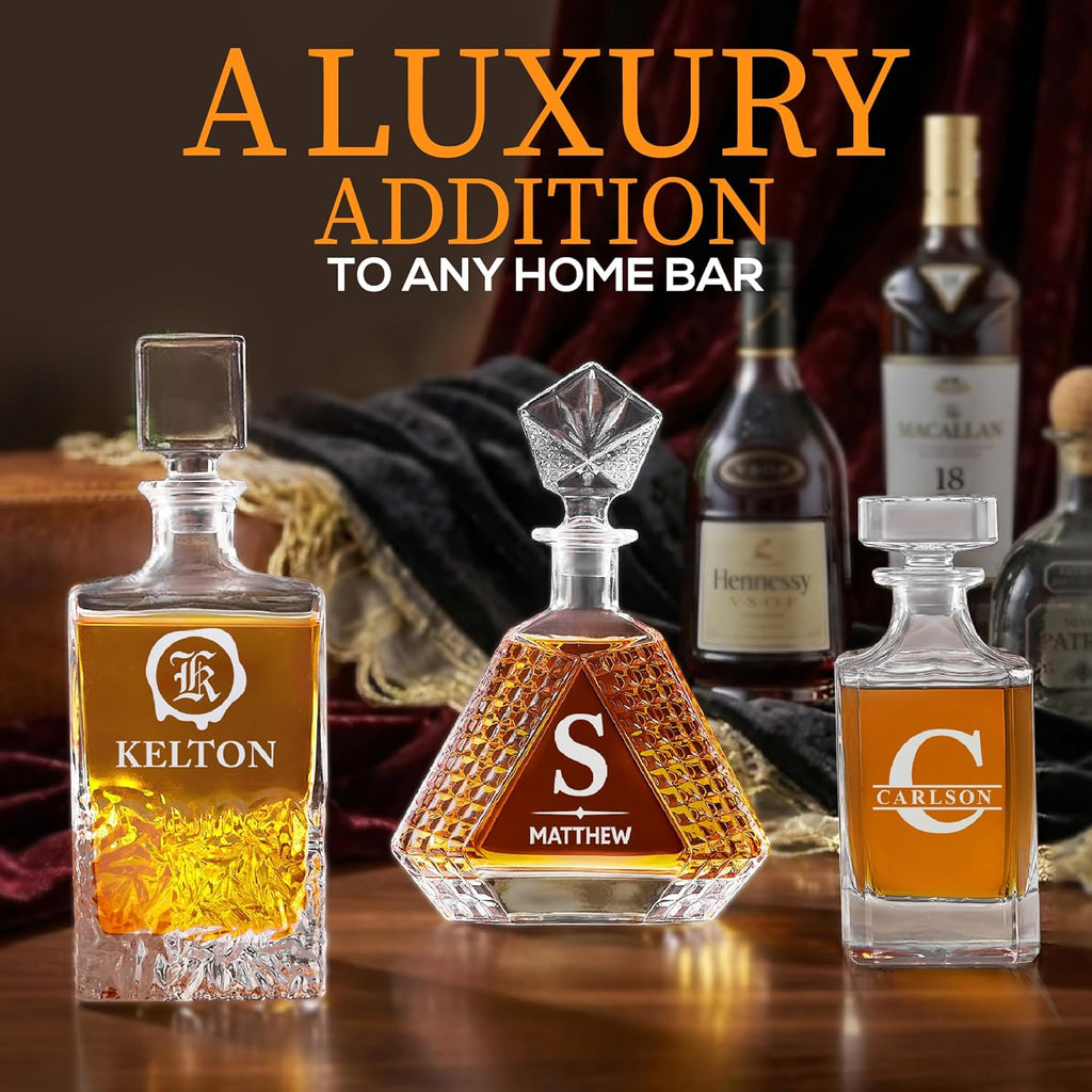 Custom Triangle Decanter & Personalized Whiskey Decanter Set