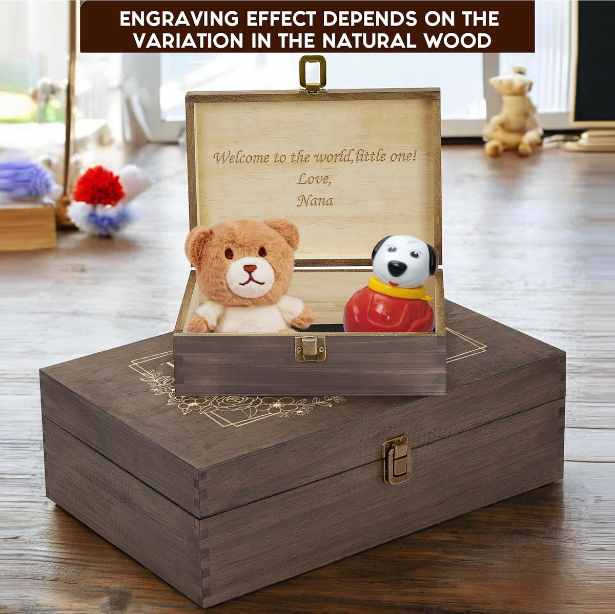 Personalized Time Capsule Box, Engraved Wooden Keepsake Box with Lid