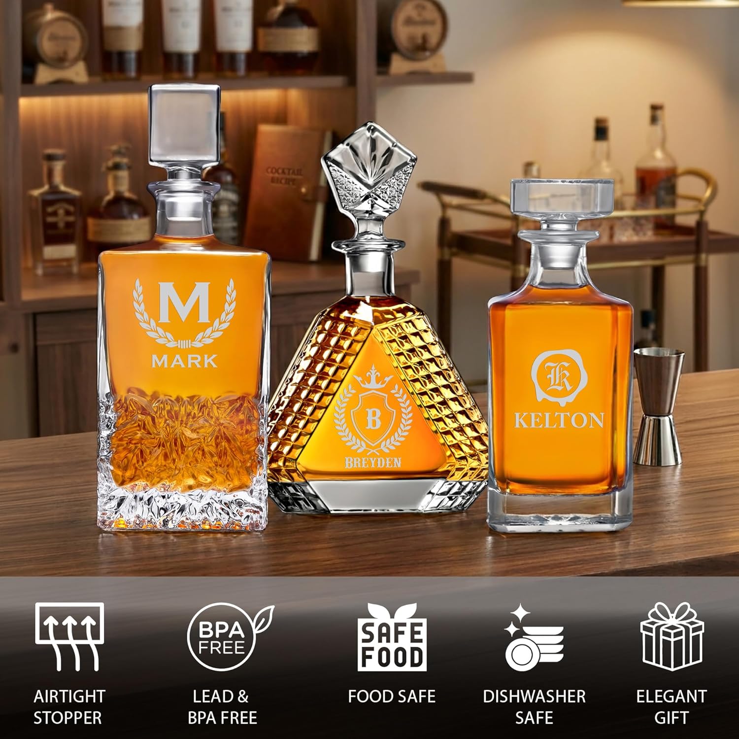 Custom Triangle Decanter & Personalized Whiskey Decanter Set