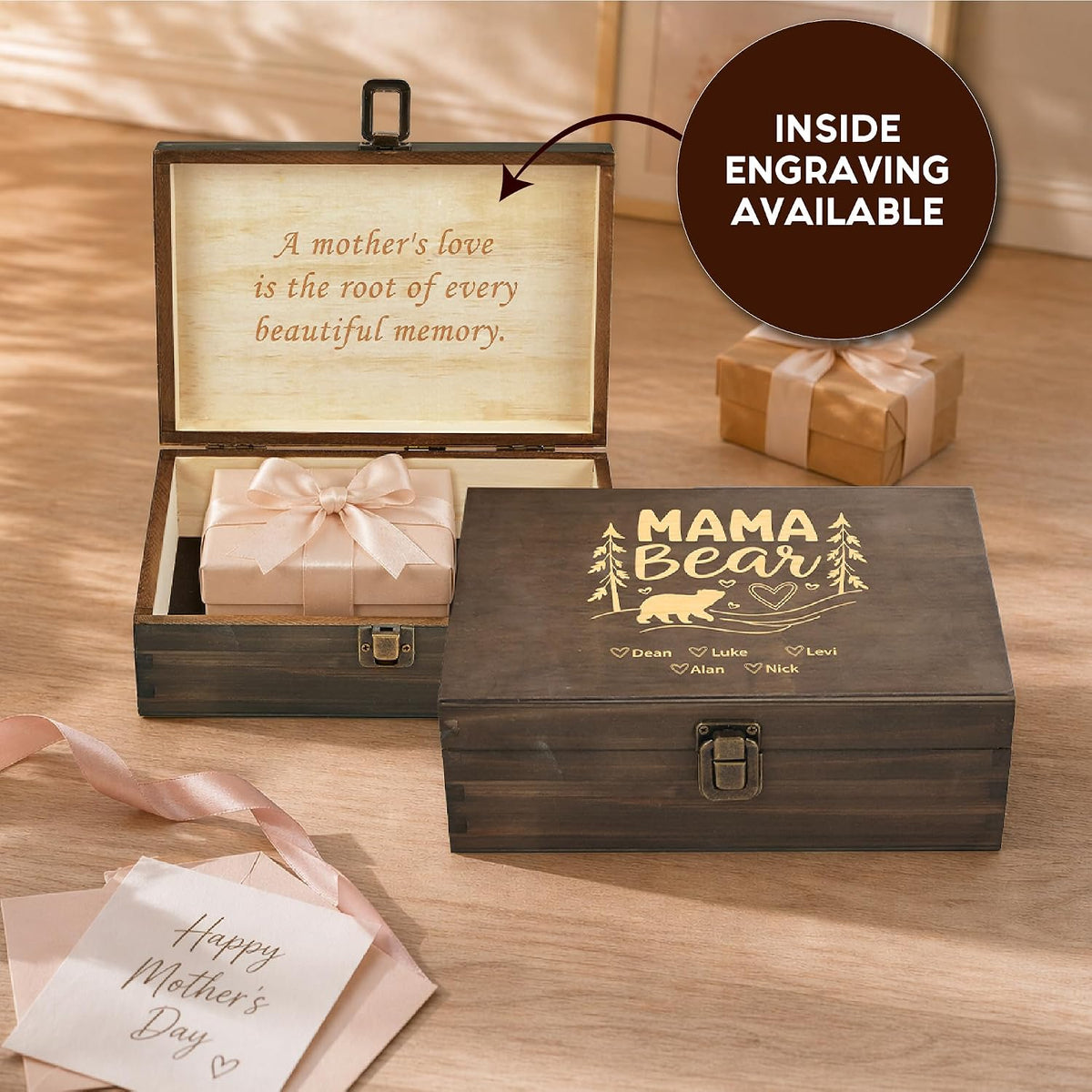 Personalized Mama Bear Memory Box, Engraved Gift for Mom or Grandma
