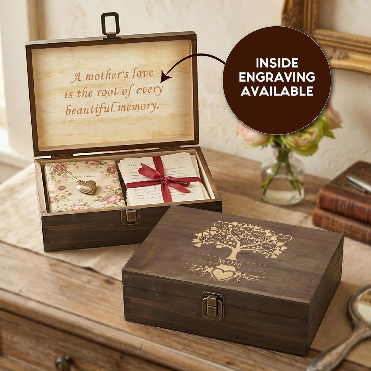 Gift for Mom or Grandma, Personalized Family Tree Memory Box - Mother's Day