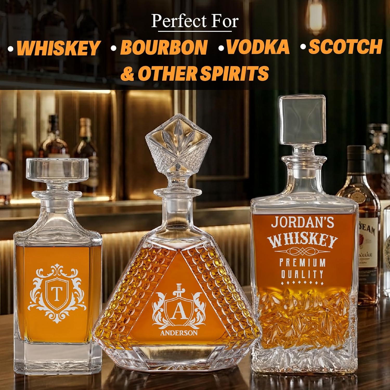 Custom Triangle Decanter & Personalized Whiskey Decanter Set