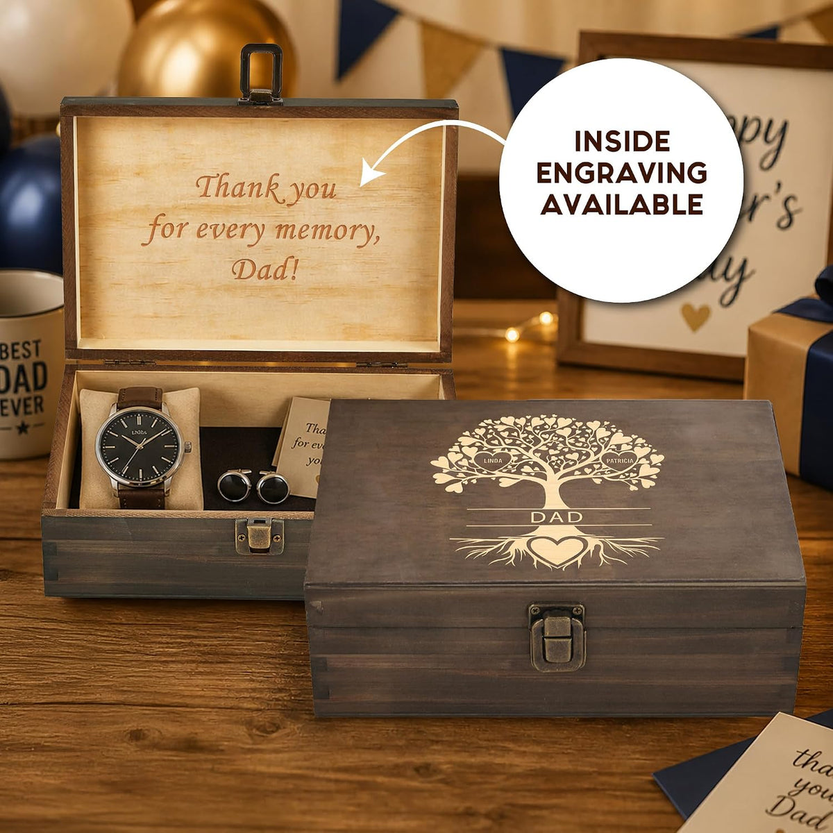 Gifts for Grandpa or Dad, Personalized Family Tree Memory Box, Father's Day