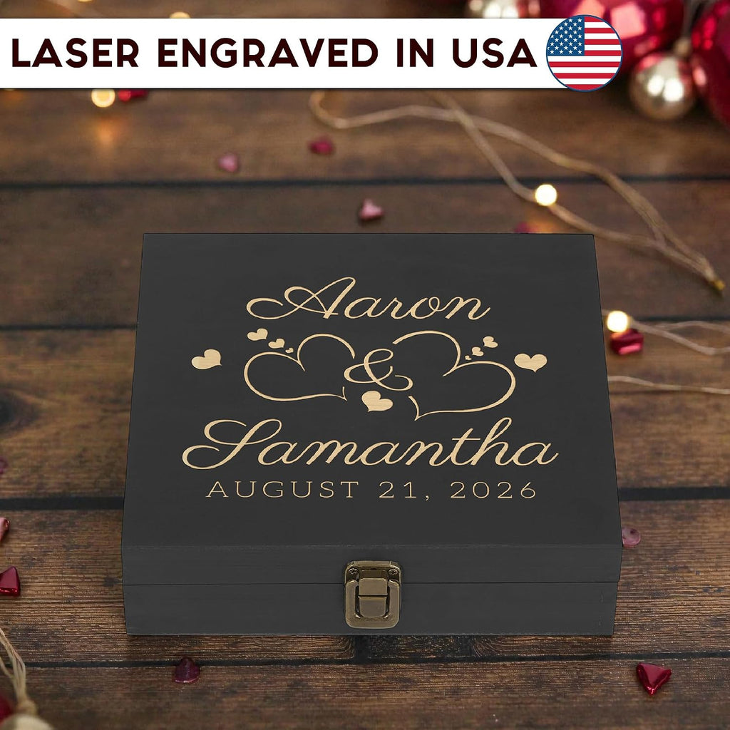 Personalized Anniversary Box, Engraved Wooden Keepsake Box for Couples