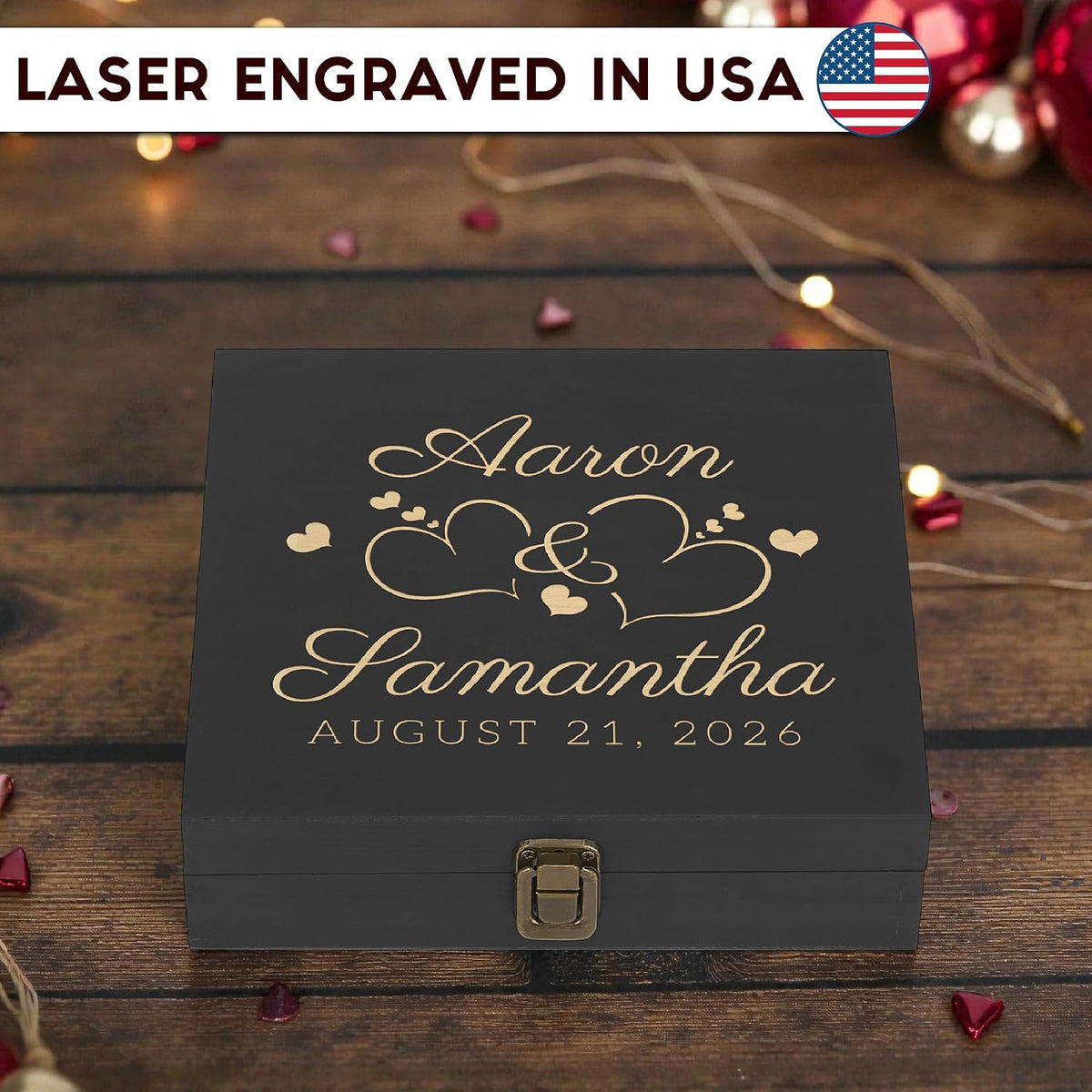 Personalized Anniversary Box, Engraved Wooden Keepsake Box for Couples