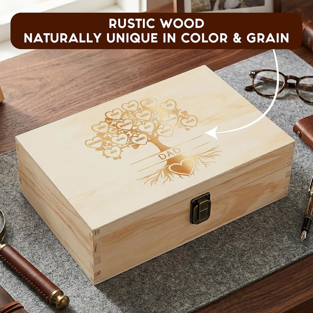 Gifts for Grandpa or Dad, Personalized Family Tree Memory Box, Father's Day