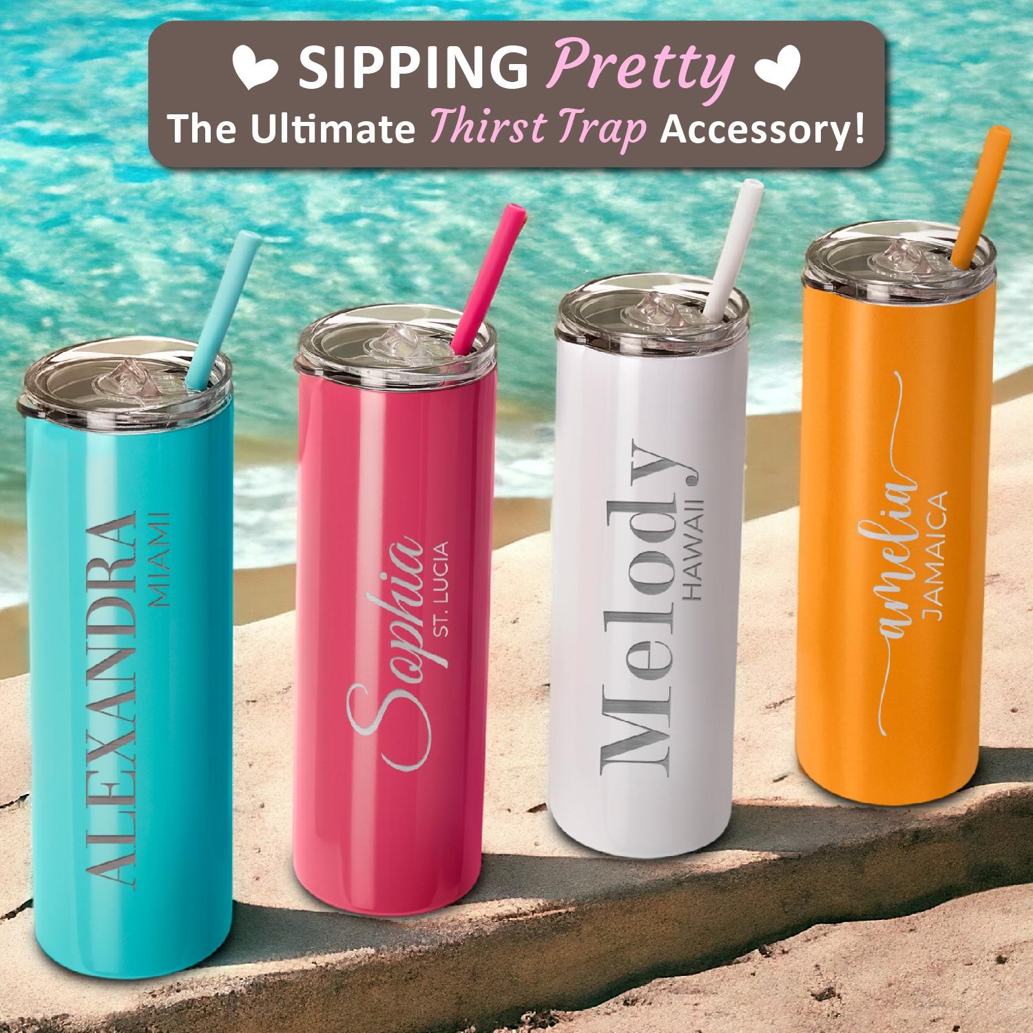 20oz Skinny Personalized Girls Tumblers, Girls Trip, Bridesmaid Proposal, Hen Party Gift, Mother's Day-Wedding- Bridal Shower Laser Engraved. #Custom Gift #GiftIdeas #PersonalizedGifts #Weeding Gift #Vacation - ADD PERSONALIZATION IN THE NOTES