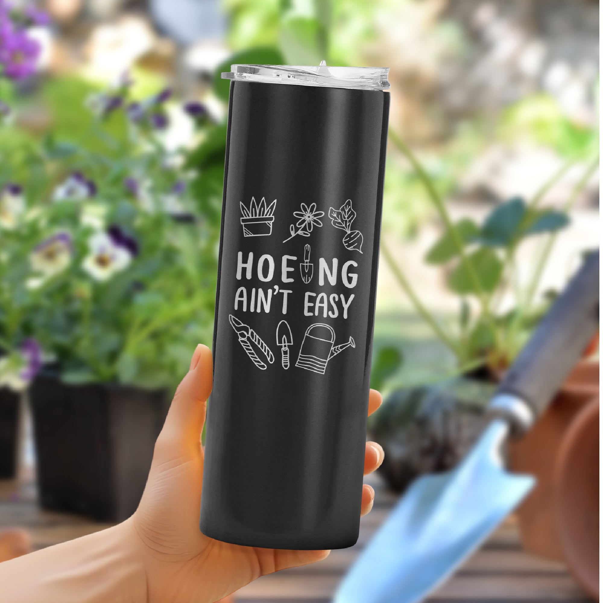 Hoeing Ain't Easy Gardening Tumbler With Lid and Straw 20oz Gardener Gift For Women Botanist Plant Lover Stainless Steel Cup Insulated Tumbler, Plant Lover Gifts, Gardener Gifts, Gifts for Gardening Lovers. #Personalized Gift #GardeningLife #PlantHumor