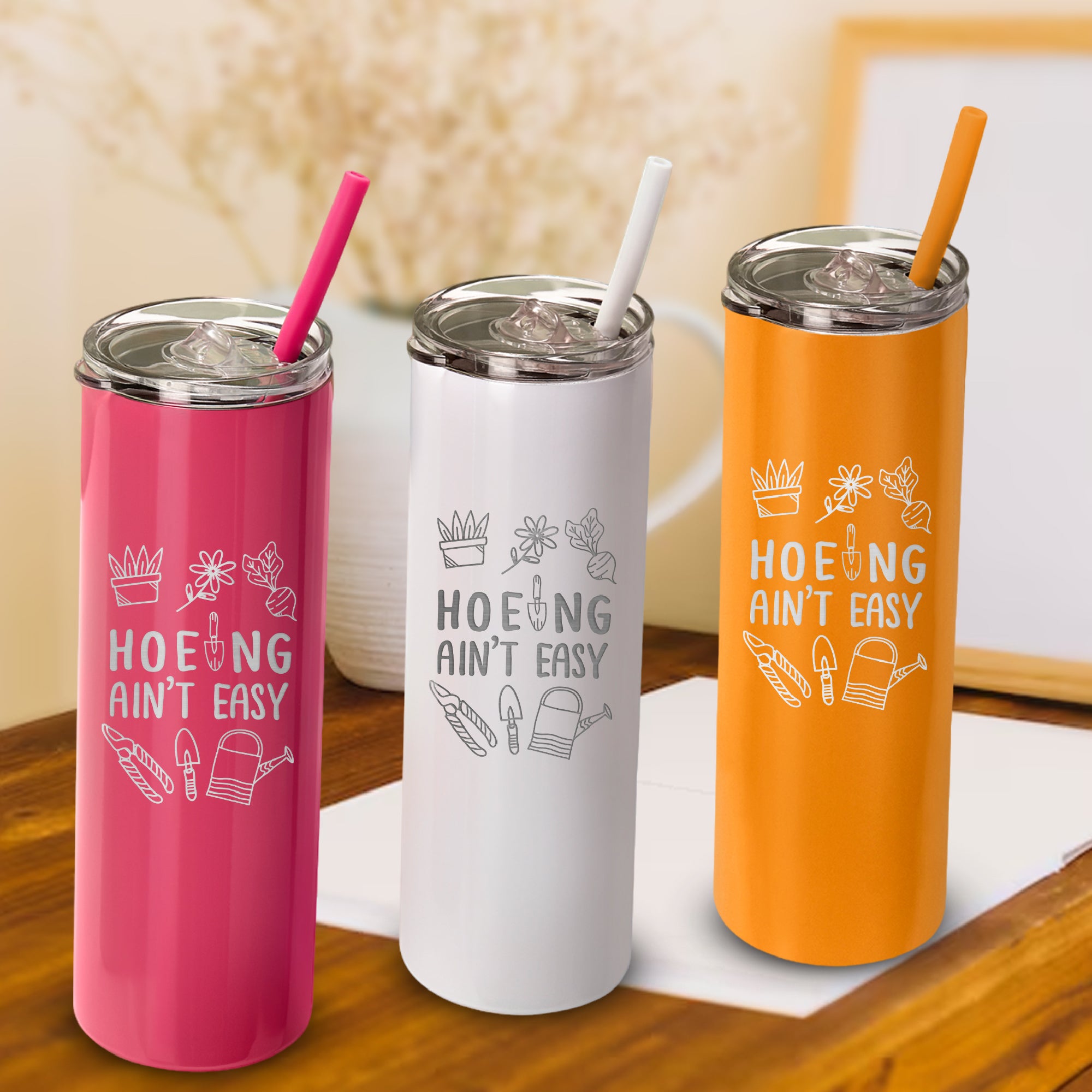 Hoeing Ain't Easy Gardening Tumbler With Lid and Straw 20oz Gardener Gift For Women Botanist Plant Lover Stainless Steel Cup Insulated Tumbler, Plant Lover Gifts, Gardener Gifts, Gifts for Gardening Lovers. #Personalized Gift #GardeningLife #PlantHumor