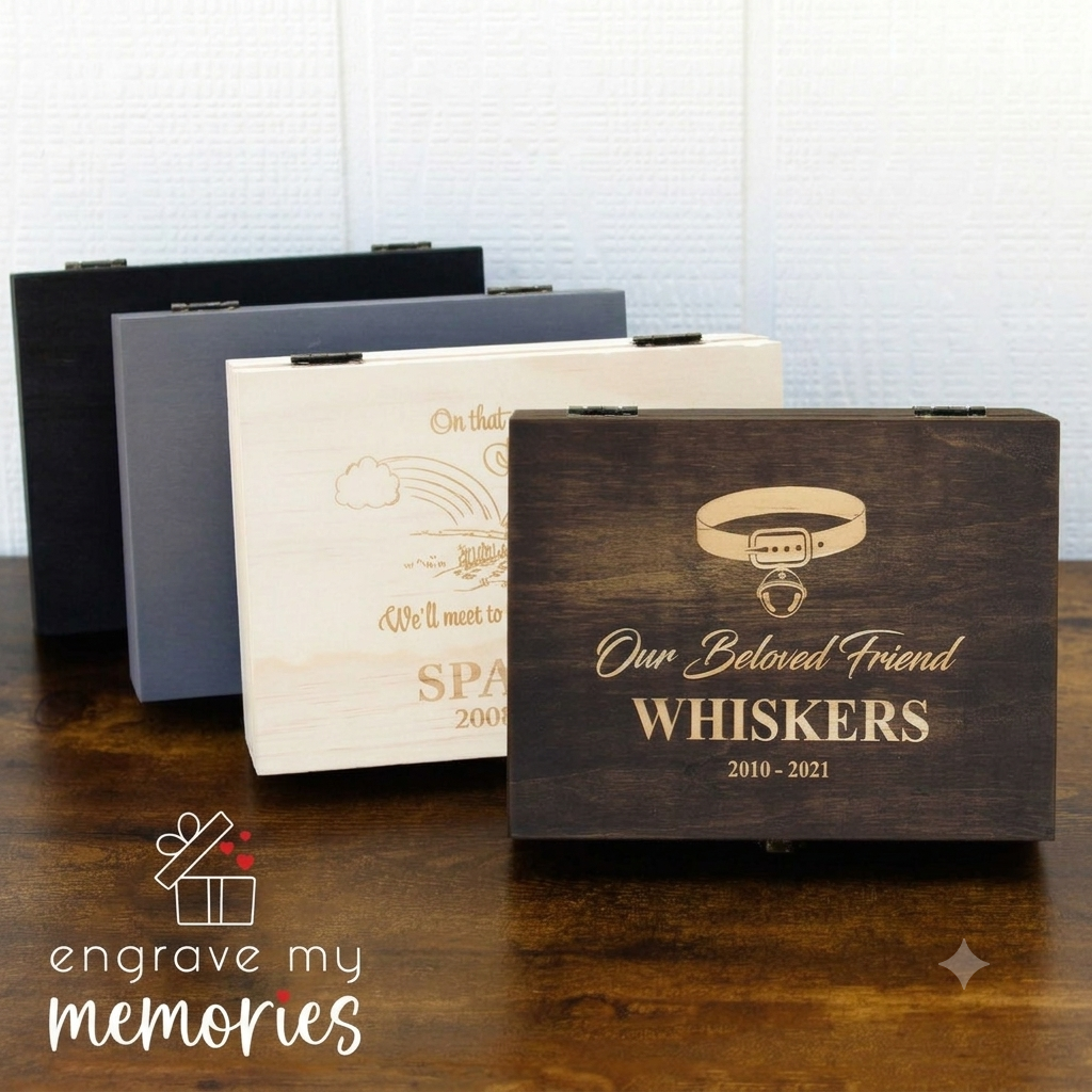 Personalized Pet Memorial Memory Box – Engraved Wooden Keepsake Box