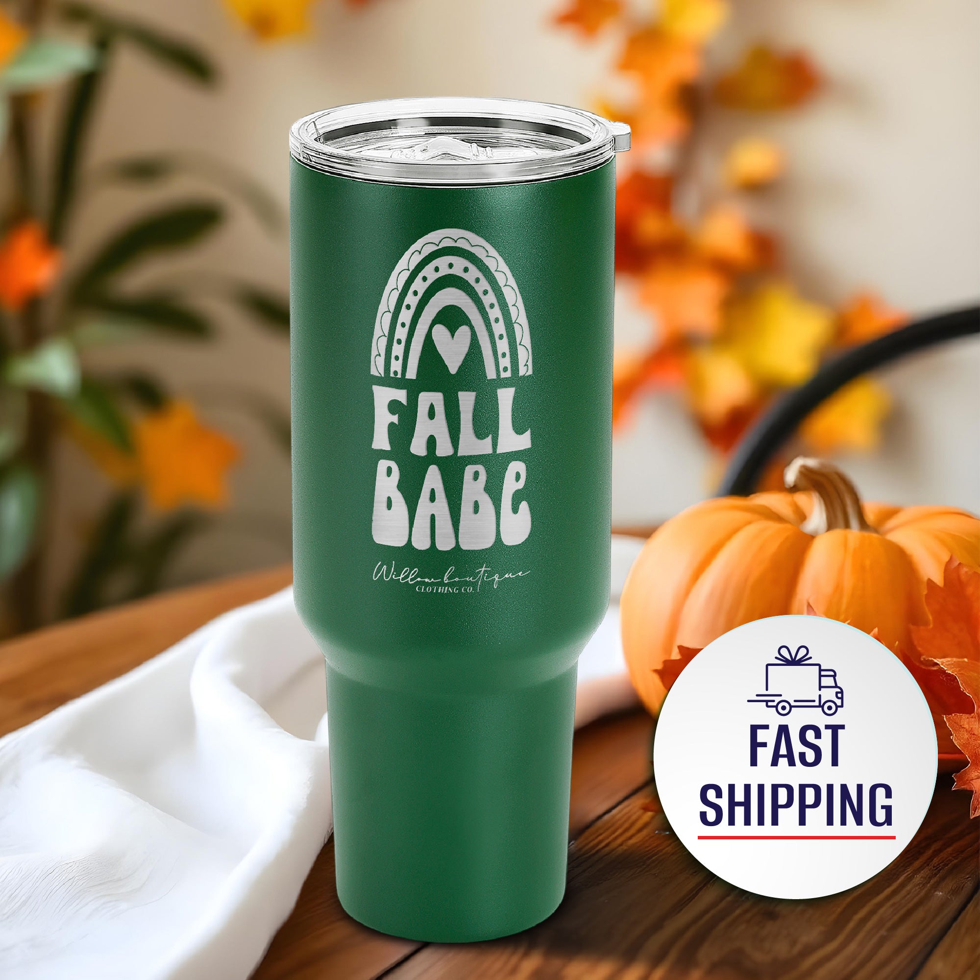 Laser Engraved " Fall Babe " Vacuum Insulated 40oz Tumbler with Handle, Powder Coated Double-Wall Stainless Steel Tumbler with Lid and Straw for Cold & Hot Drinks, Autumn Tumbler Cup – Perfect Fall & Thanksgiving Gift.