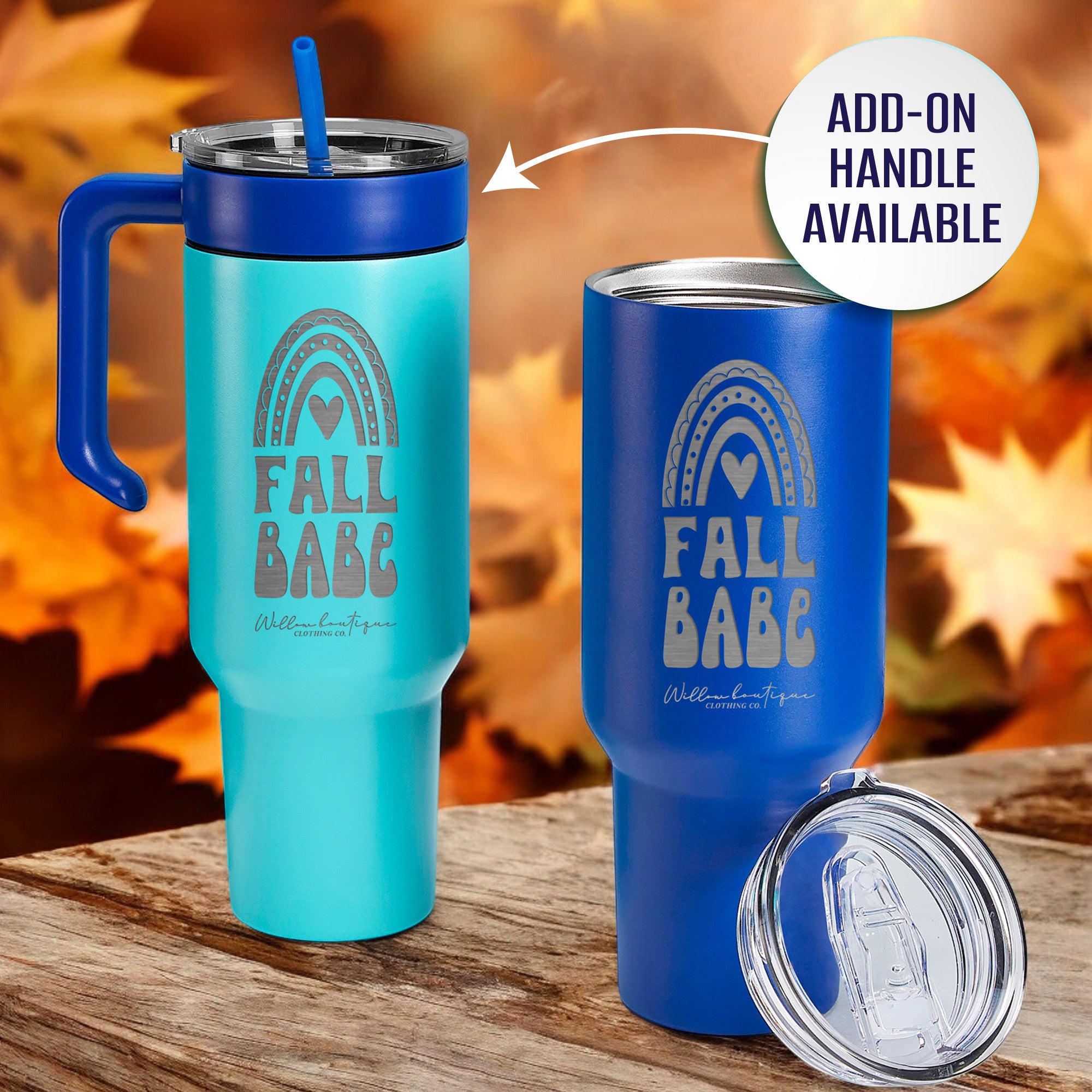 Laser Engraved " Fall Babe " Vacuum Insulated 40oz Tumbler with Handle, Powder Coated Double-Wall Stainless Steel Tumbler with Lid and Straw for Cold & Hot Drinks, Autumn Tumbler Cup – Perfect Fall & Thanksgiving Gift.