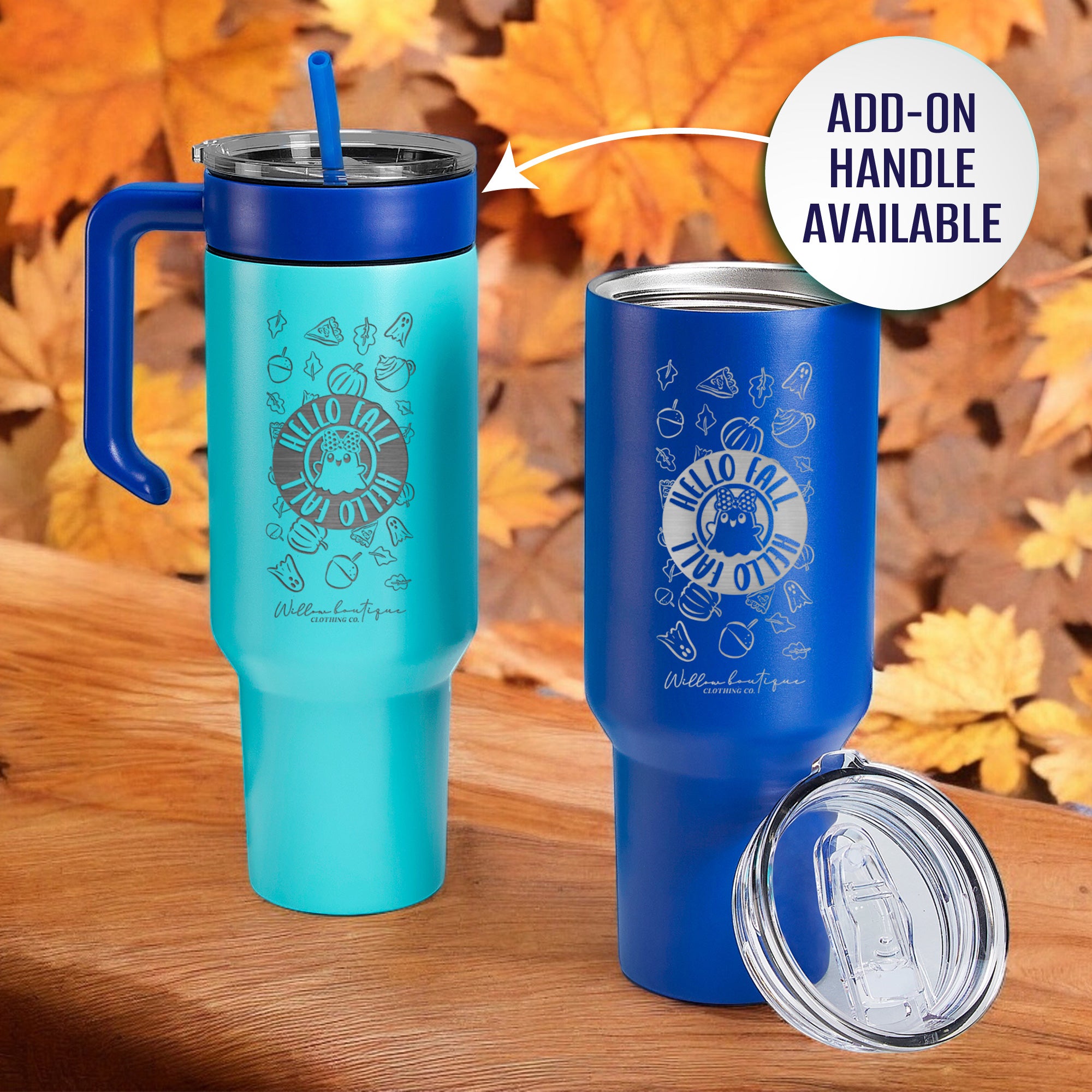 Hello Fall - Laser Engraved 40oz Tumbler With Handle,Powder Coated Stainless Steel Tumbler Cup with Lid and Straw for Cold & Hot Drinks,Vacuum Insulated Double Wall Travel Tumbler,Autumn Gifts for Thanksgiving Halloween.#FallTumbler #AutumnSips