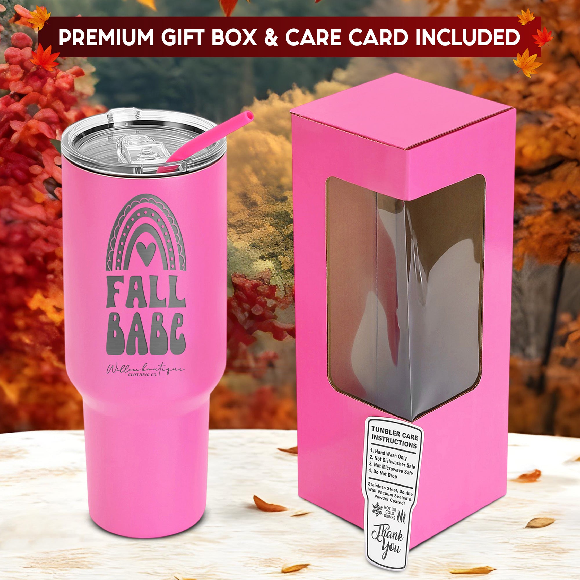 Laser Engraved " Fall Babe " Vacuum Insulated 40oz Tumbler with Handle, Powder Coated Double-Wall Stainless Steel Tumbler with Lid and Straw for Cold & Hot Drinks, Autumn Tumbler Cup – Perfect Fall & Thanksgiving Gift.