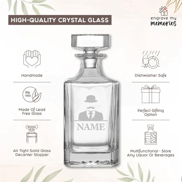 Personalized Whiskey Decanter Set – Custom Engraved Glass Whiskey Decanter & Glassware