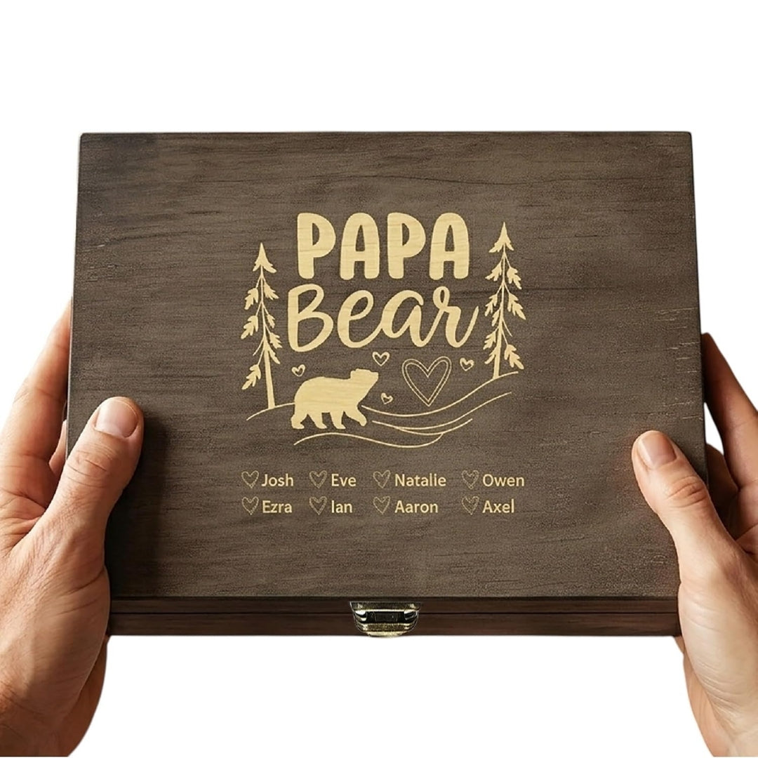 Personalized Gift for Dad or Grandpa, Engraved Wooden Family Memory Box