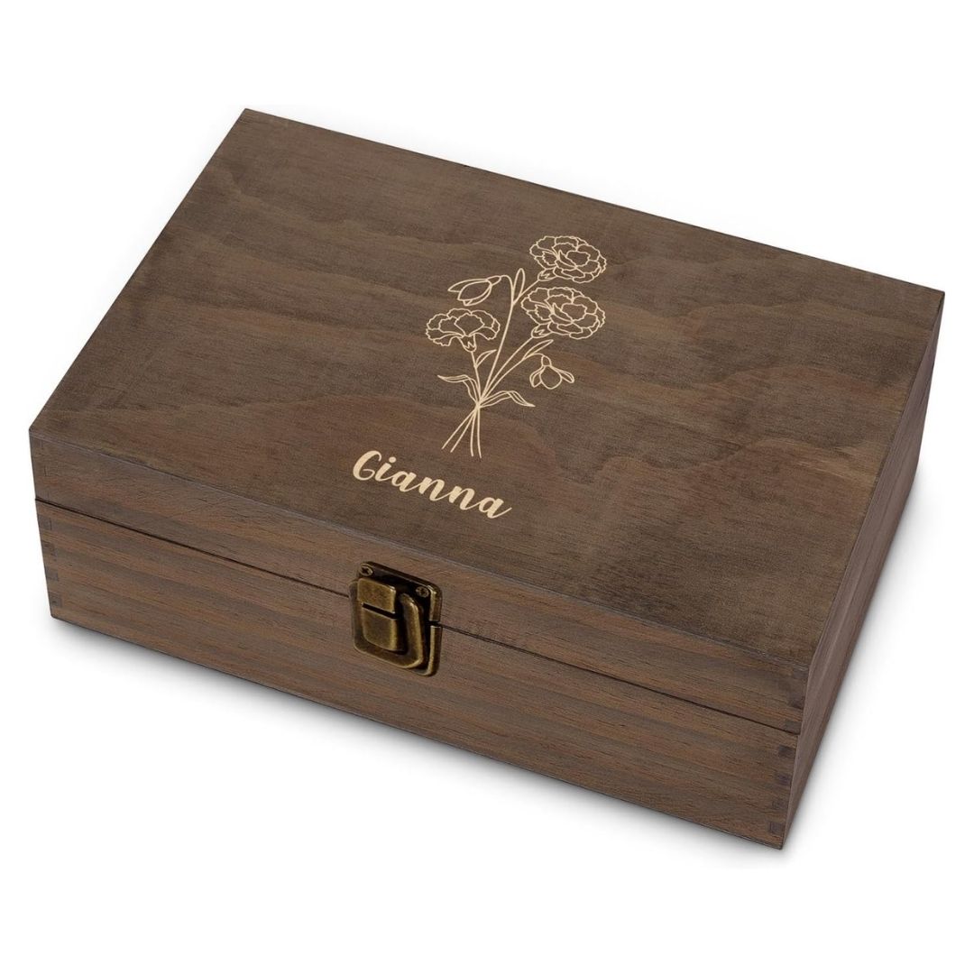 Personalized Birth Flower Memory Box, Birthday Gift for Girls & Teens