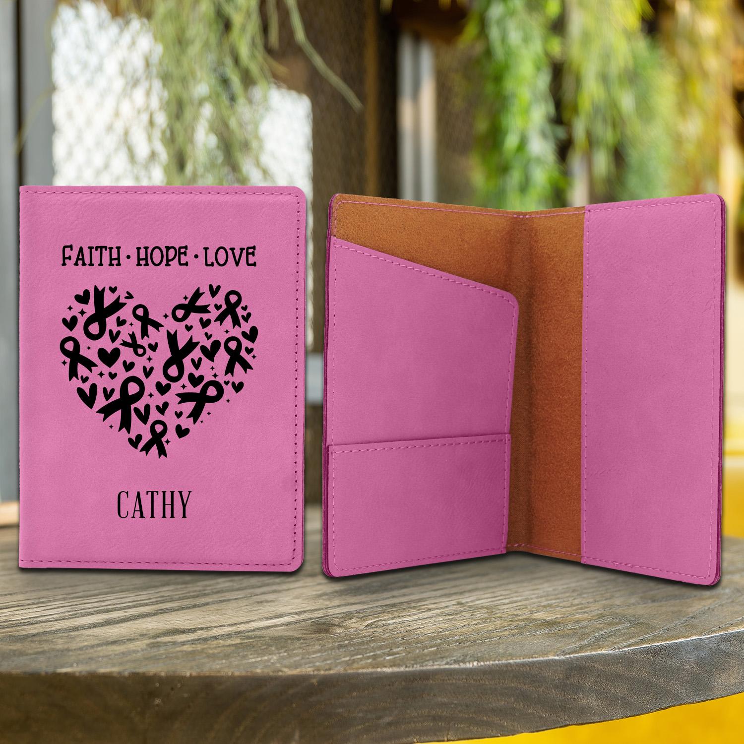 Personalized Leather Passport Holder, Breast Cancer Survivor Passport Wallet, Engraved Cover, Passport Case, Cancer Awareness Month Gift. #TravelAccessory #Father's Day Gift #PassportHolder -ADD PERSONALIZATION IN THE NOTES to the seller when you checkout