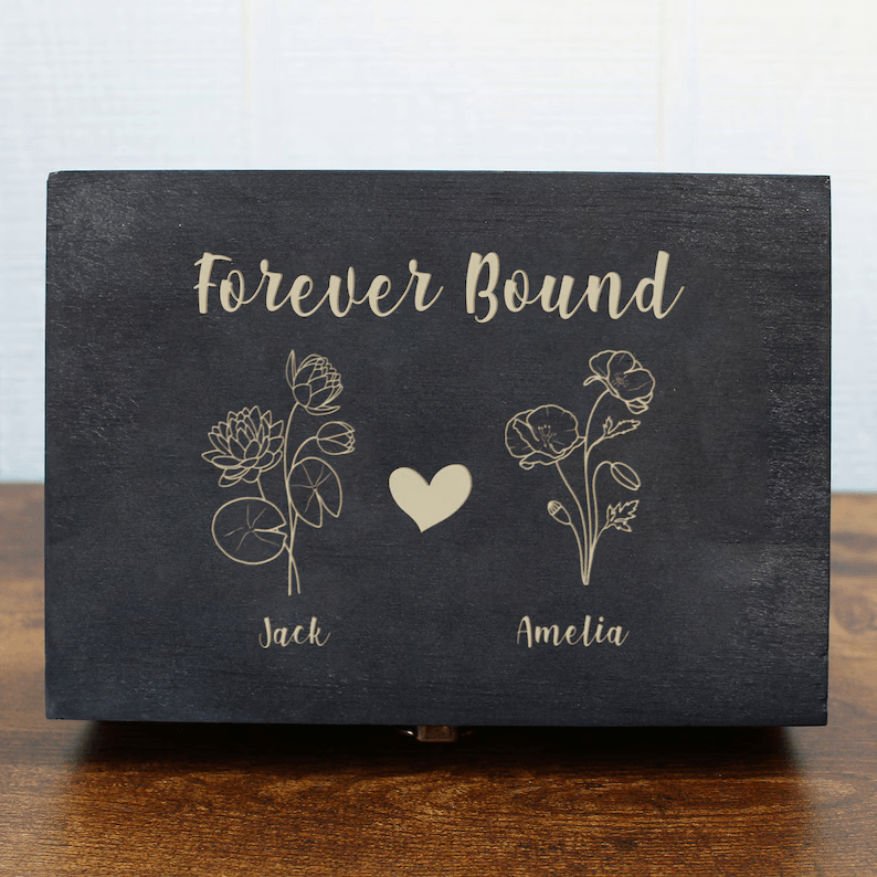Wood Memory Boxes For Birthflower - Couple