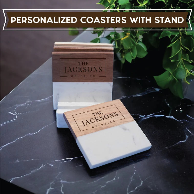 Marble Wood Serving Board and Coasters