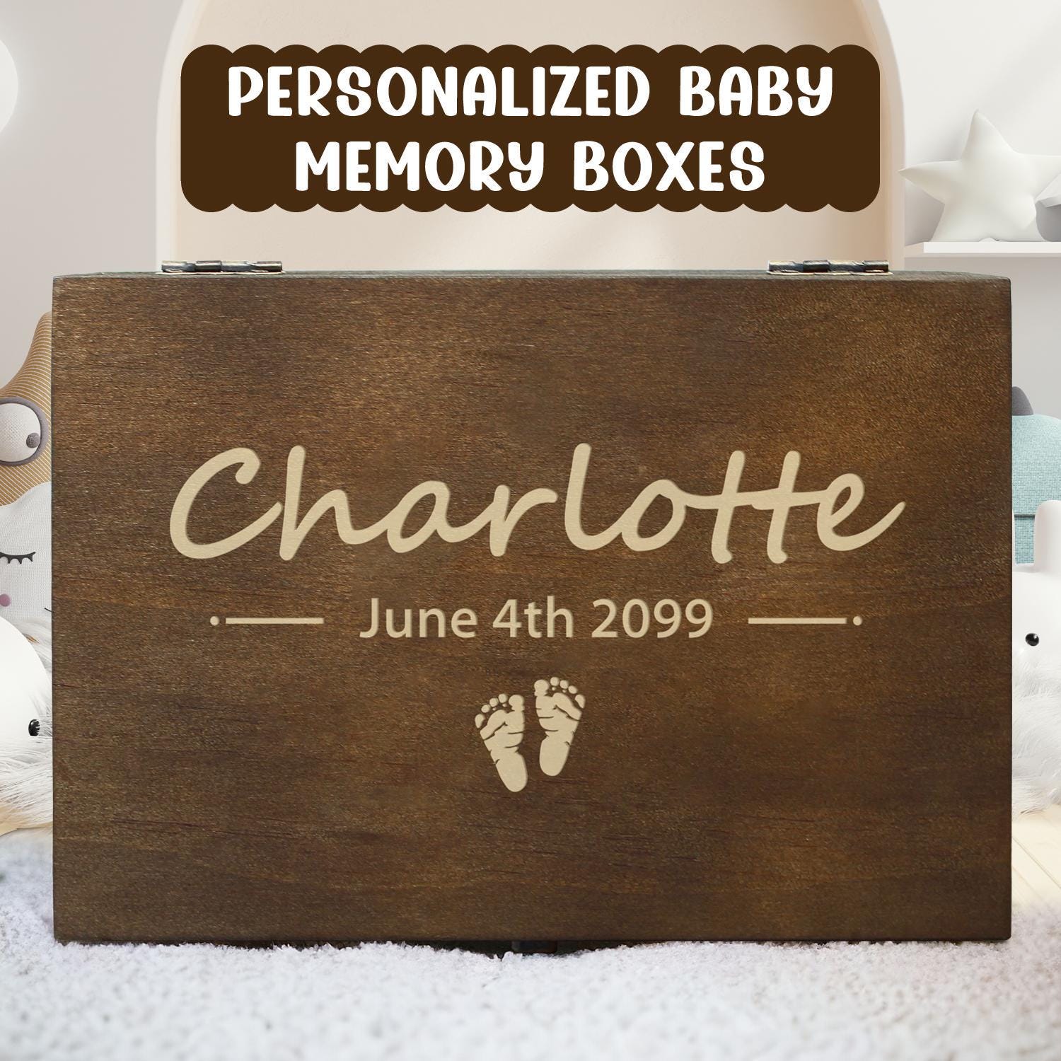 Personalized Wooden Baby Memory Box – Engraved Keepsake Storage Box