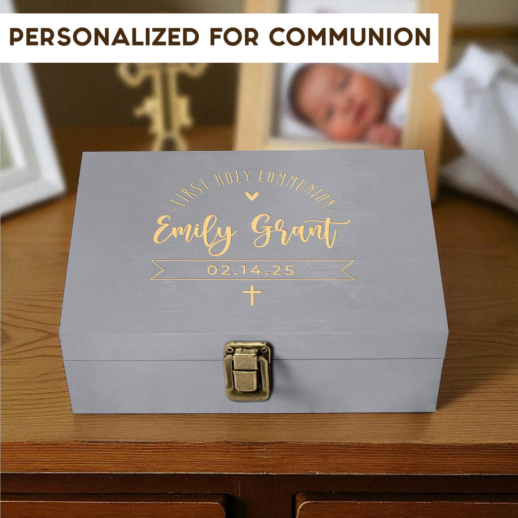 Custom Baptism Memory Box – Rustic Wooden Keepsake Box for Baby Memories