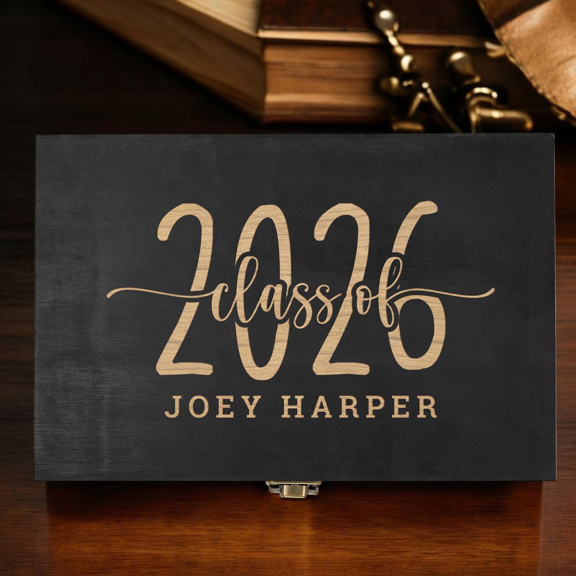 Custom Engraved Graduation Box – Rustic Wooden Keepsake Organizer