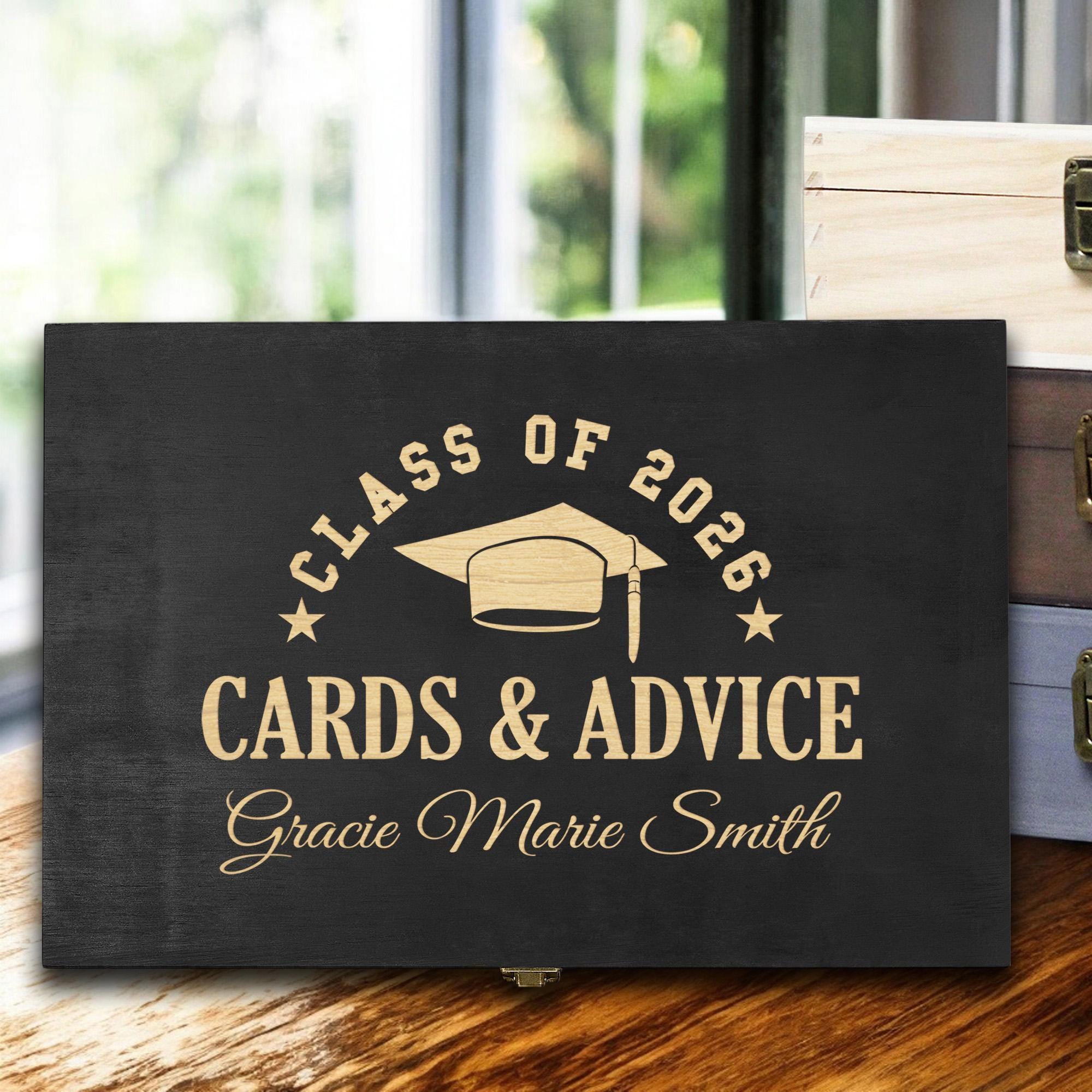 Custom Engraved Graduation Box – Rustic Wooden Keepsake Organizer