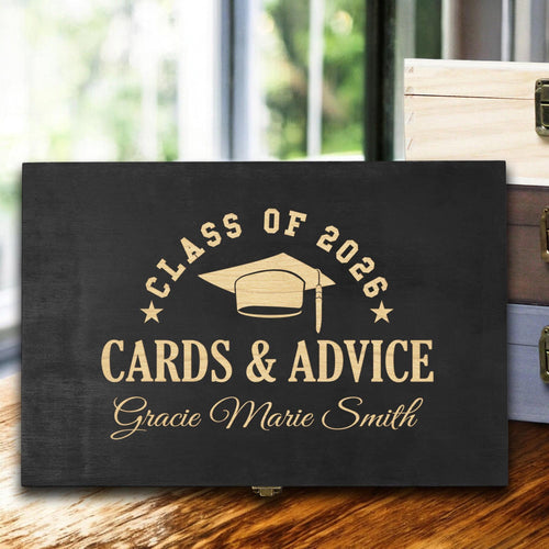 Custom Engraved Graduation Box – Rustic Wooden Keepsake Organizer