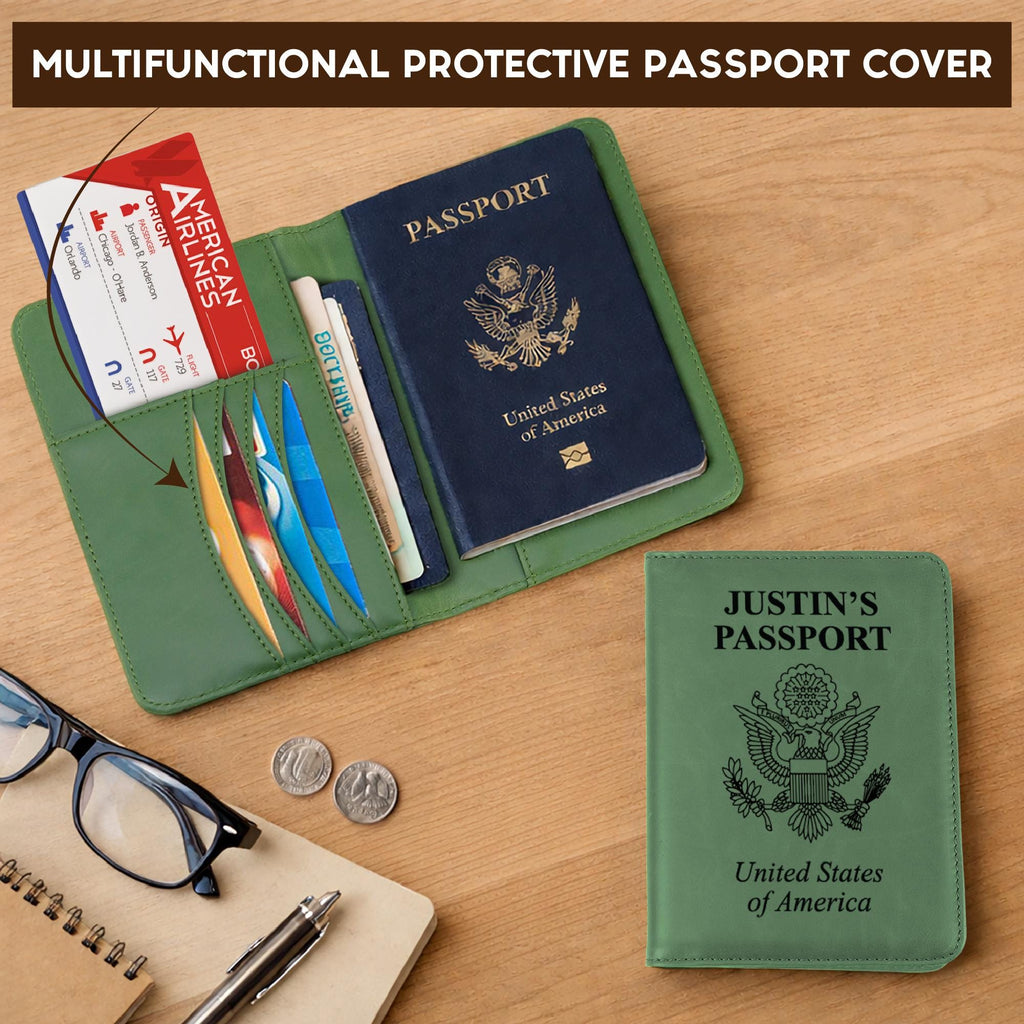 Personalized Leatherette Passport Wallet – Custom Engraved Travel Document Organizer