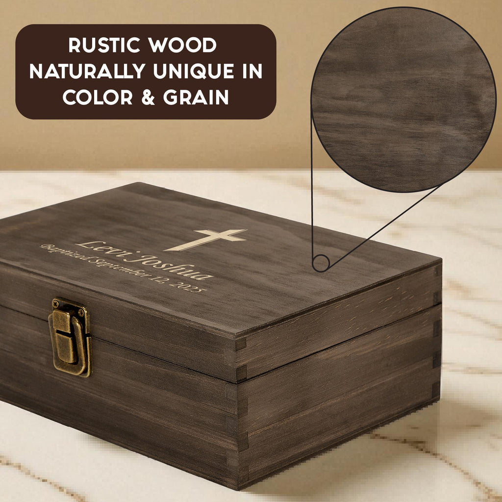 Custom Baptism Memory Box – Rustic Wooden Keepsake Box for Baby Memories