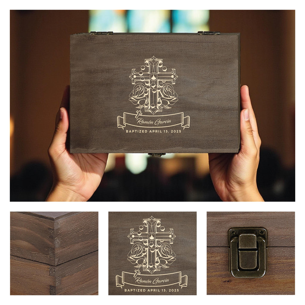 Custom Baptism Memory Box – Rustic Wooden Keepsake Box for Baby Memories
