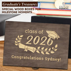 Custom Engraved Graduation Box – Rustic Wooden Keepsake Organizer