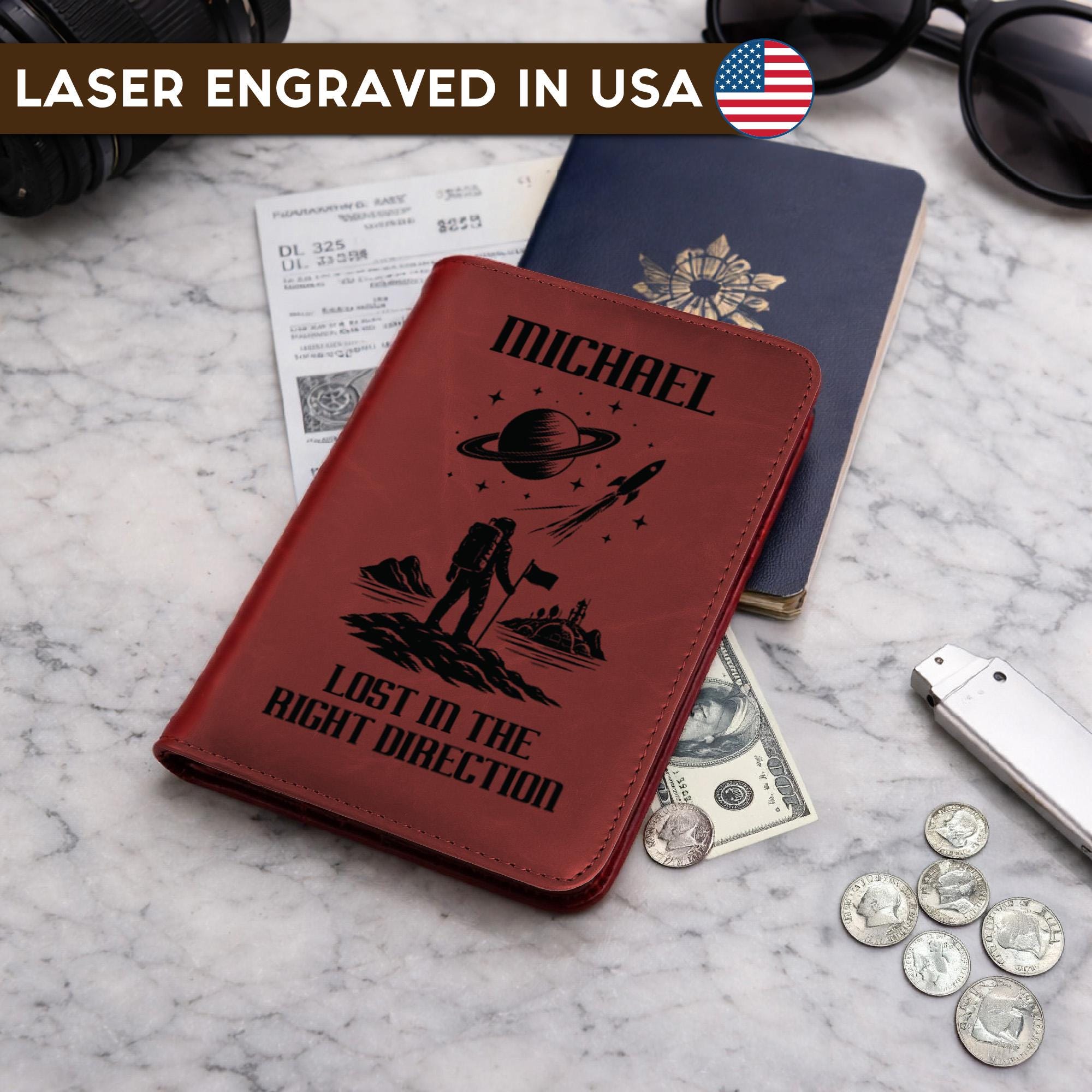 Personalized Leatherette Passport Wallet – Custom Engraved Travel Document Organizer