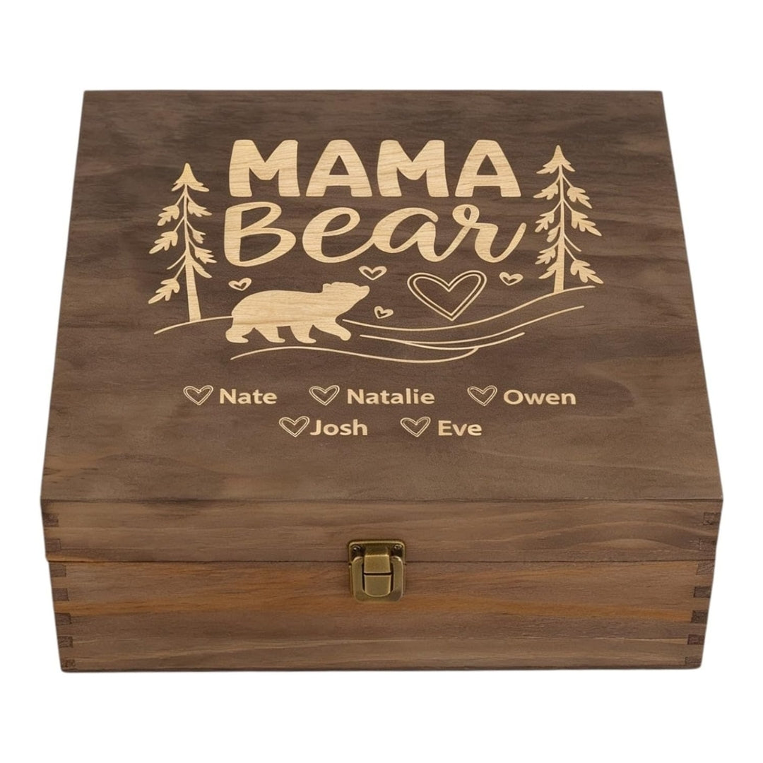 Personalized Mama Bear Memory Box, Engraved Gift for Mom or Grandma